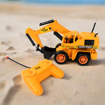 Wukusy JCB construction toy set with remote control featuring a plastic JCB truck and construction accessories for kids and boys.