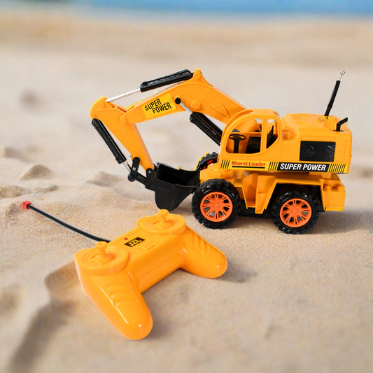 Wukusy JCB construction toy set with remote control featuring a plastic JCB truck and construction accessories for kids and boys.