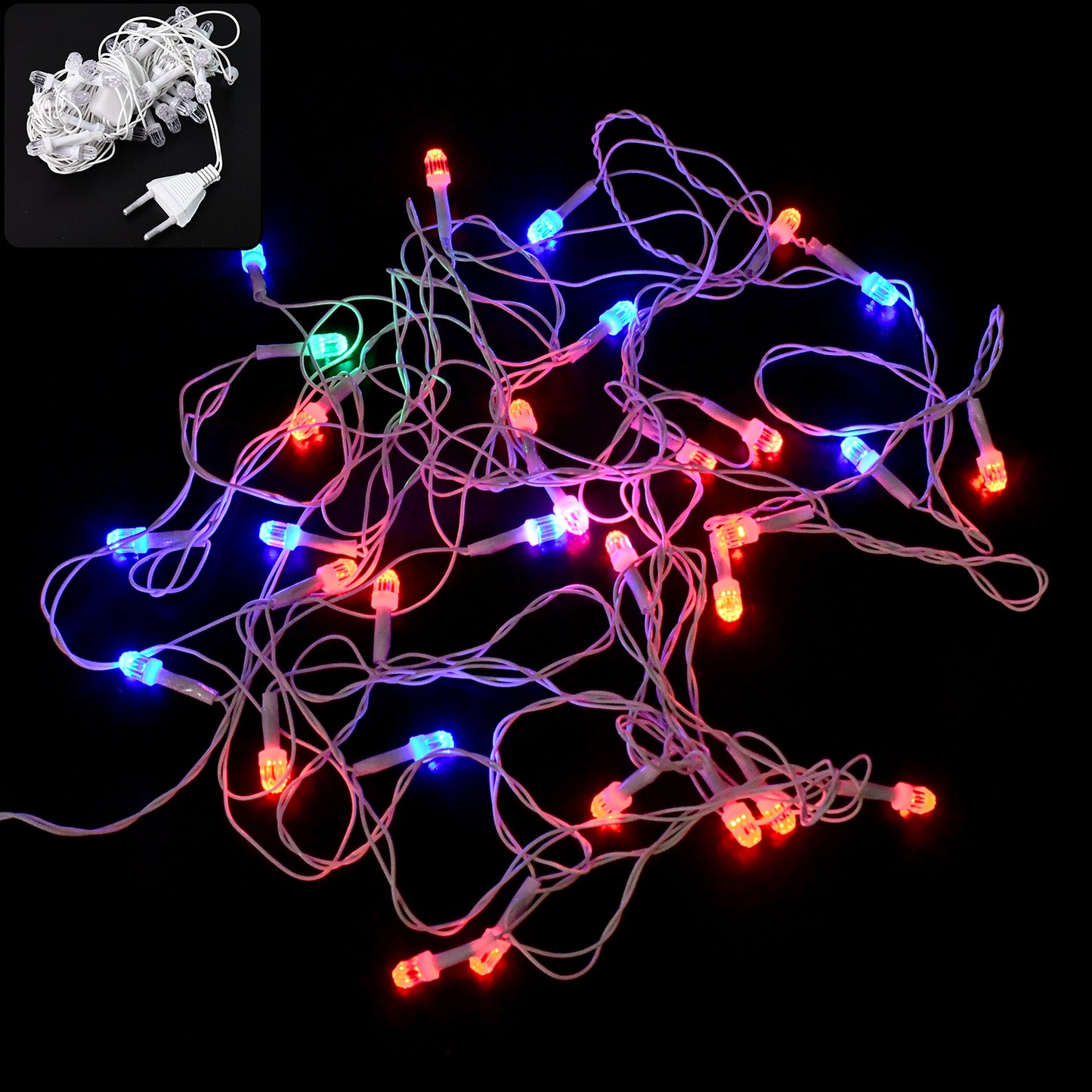 Multi-color LED decorative string light by Wukusy, 8 meters long, with vibrant, multi-colored bulbs for festive indoor or outdoor decor.