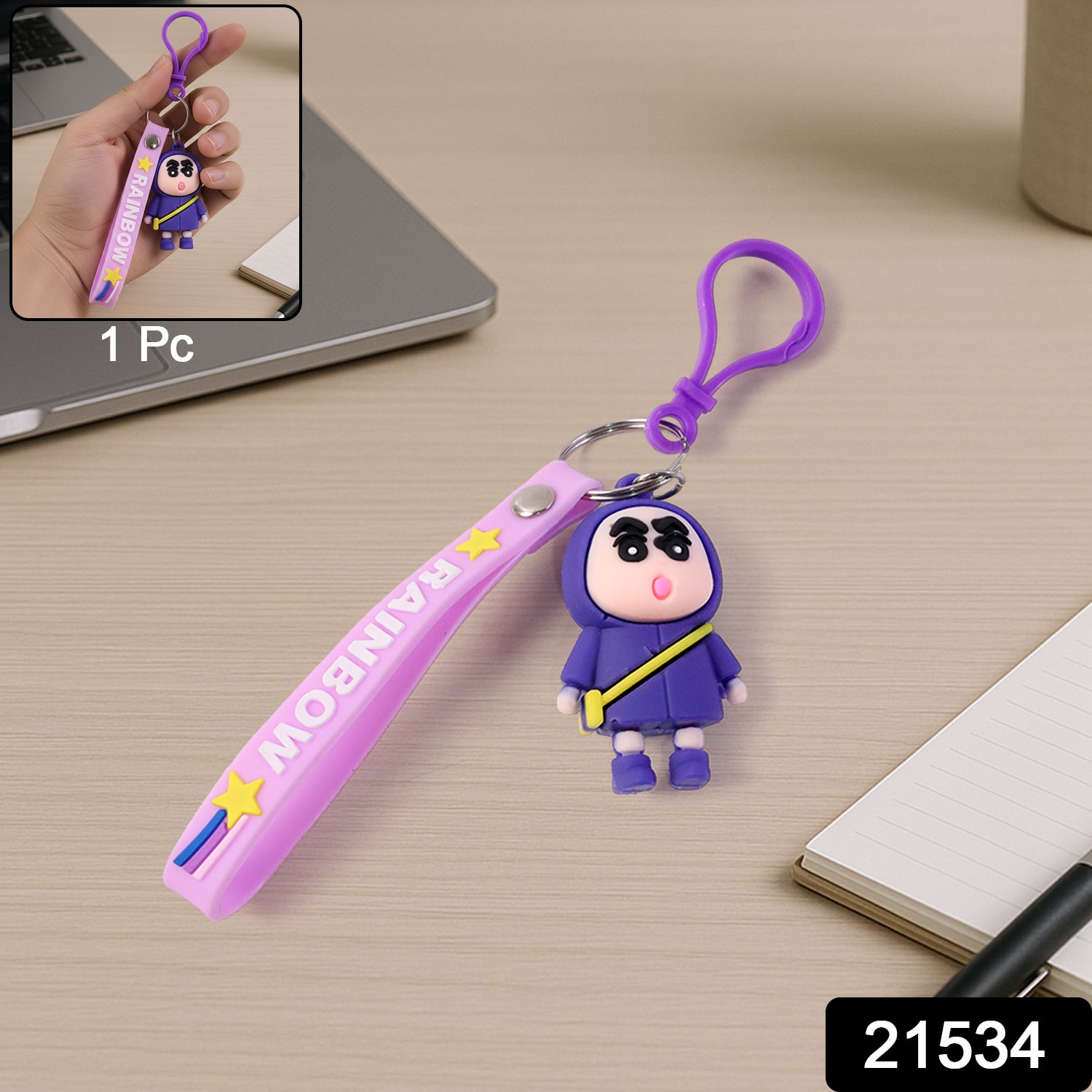 Cute cartoon character silicone keychain by Wukusy featuring a colorful, playful design with a metal keyring attachment.