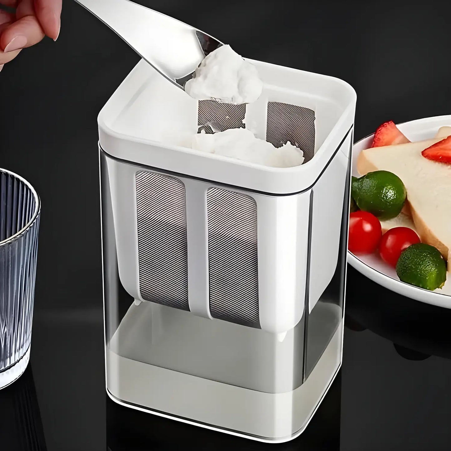 Wukusy 2-in-1 yogurt and Greek yogurt maker with stainless steel lid and digital control panel for easy homemade yogurt preparation.