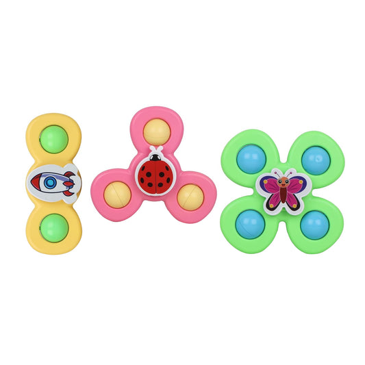 Wukusy Colour Baby Spinner Toy Set with three sensory spin toys attached to suction cups on a white background.