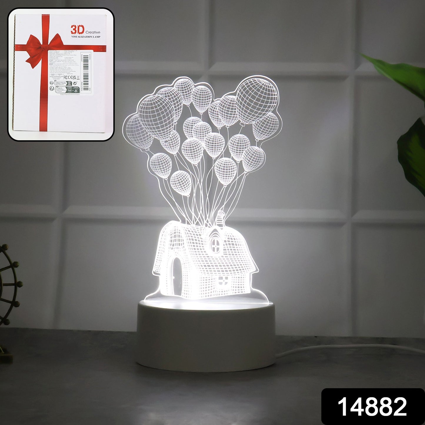 Wukusy 3D illusion LED night lamp featuring a house and balloons design, perfect for home decor and ambient lighting.