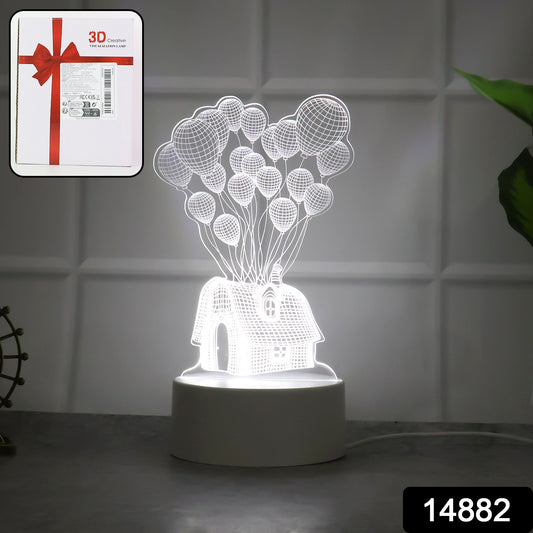 Wukusy 3D illusion LED night lamp featuring a house and balloons design, perfect for home decor and ambient lighting.