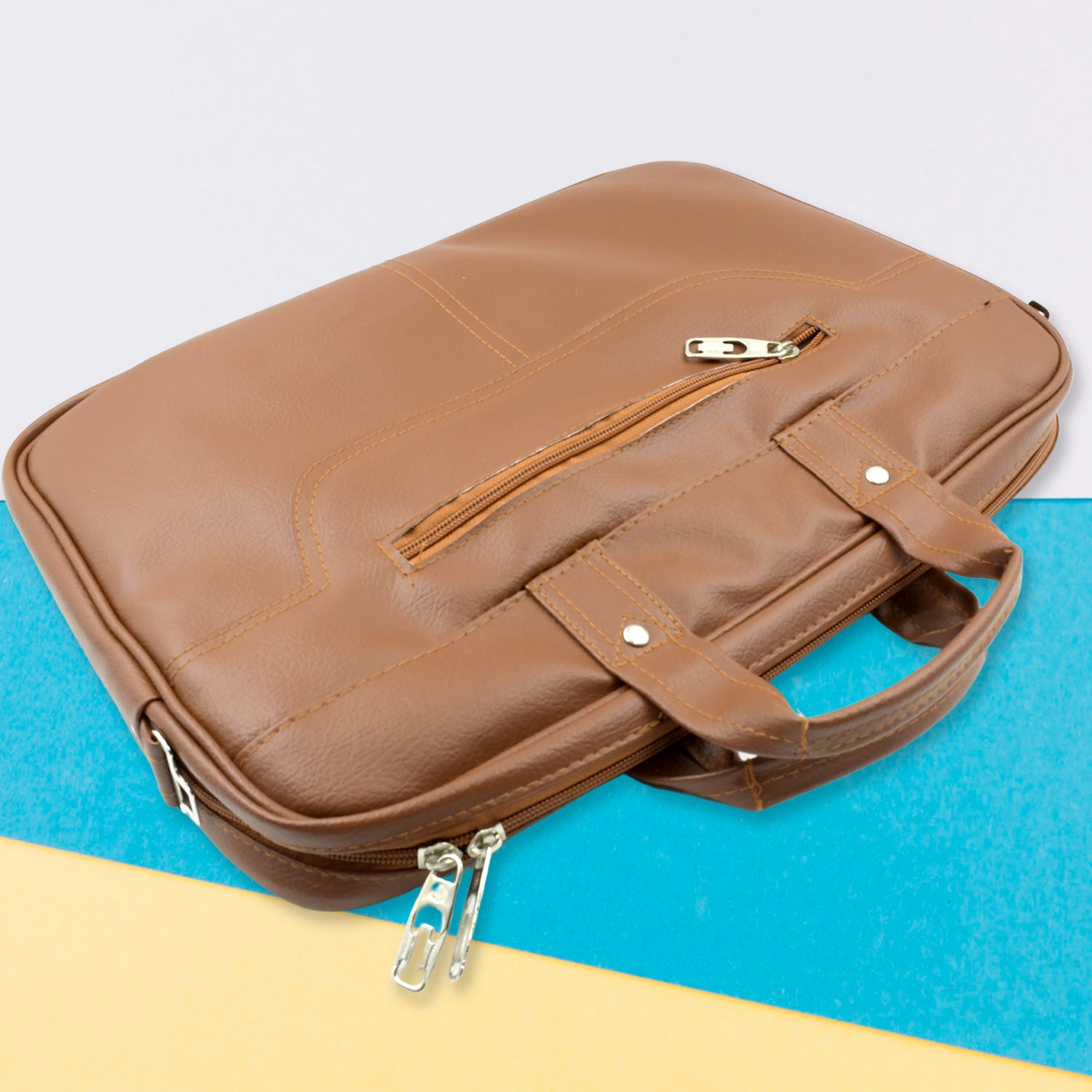 Wukusy multipurpose travel shoulder bag with multiple compartments, faux leather design, suitable for laptop, office, and travel use.