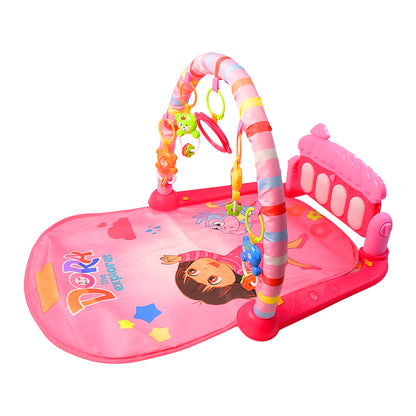 Wukusy 2-in-1 baby kick and play piano gym mat with colorful toys and fitness rack, designed for infants' play and development.