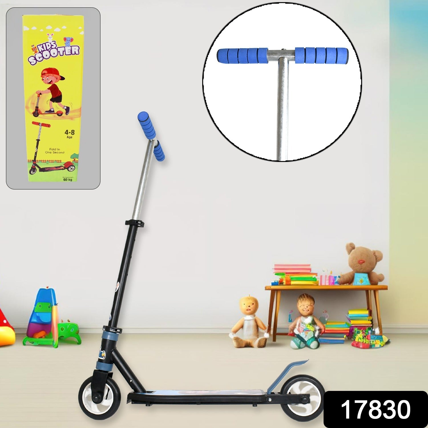 Wukusy basic kids ride-on leg push scooter with multicolor design, foldable, adjustable height, suitable for boys and girls aged 4-8 years.