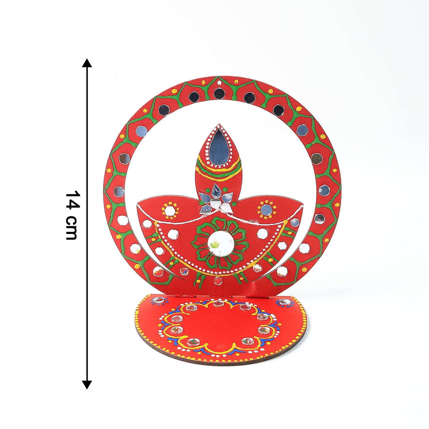Handcrafted wooden decorative diya stand for home decor by Wukusy, showcasing a natural wood finish and intricate design details.