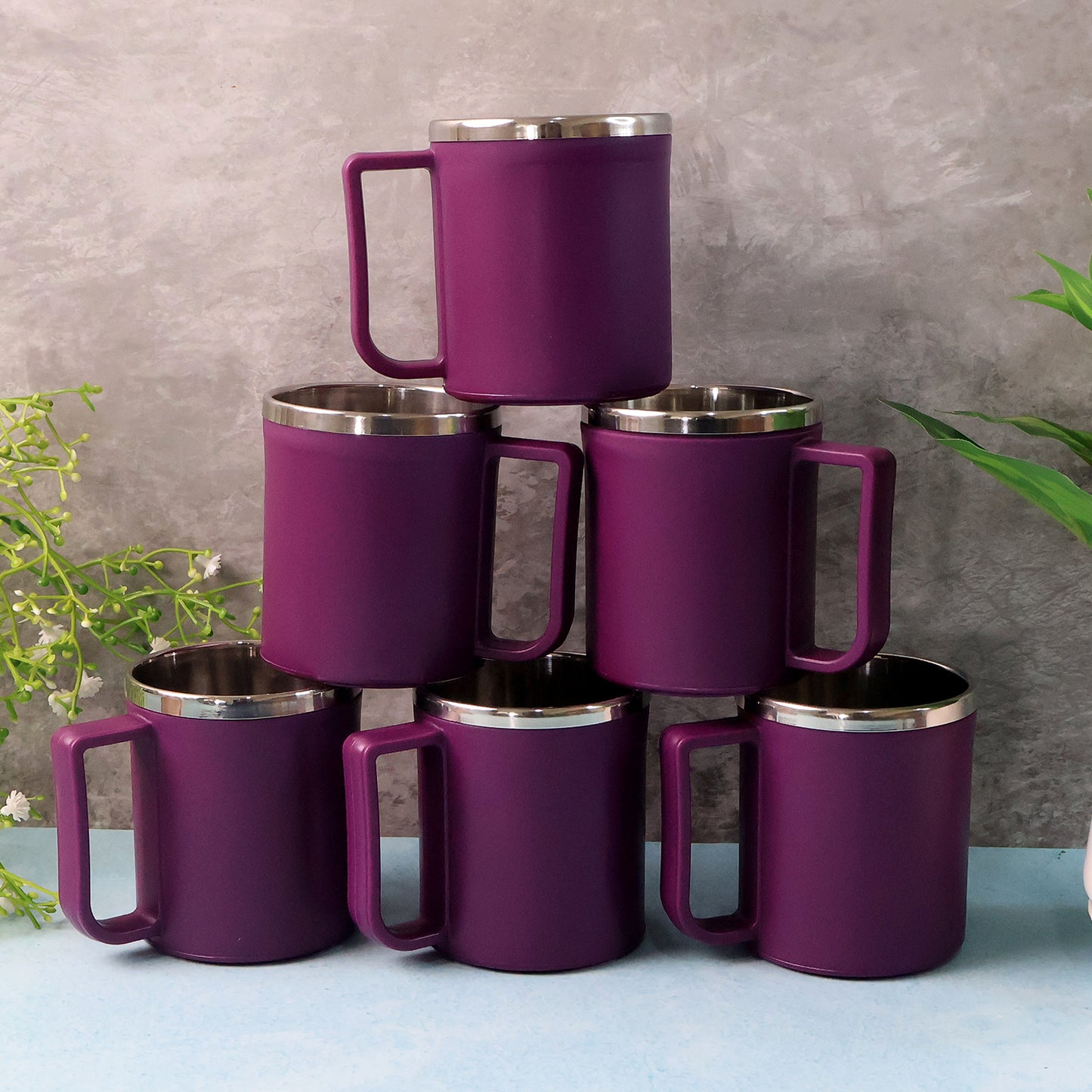 Set of six Wukusy Supermom stainless steel inner coffee mugs, 200ml capacity, ideal for home and kitchen use