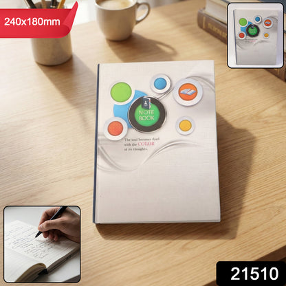 Hardbound ruled notebook by Wukusy with 100 pages, measuring 240x180mm, open to show lined pages and sturdy cover.