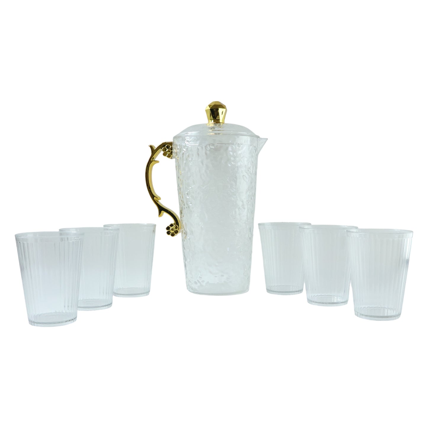 Elegant textured glass water jug with matching 6 glasses set by Wukusy, featuring a stylish design for serving beverages.