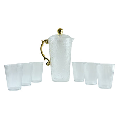 Elegant textured glass water jug with matching 6 glasses set by Wukusy, featuring a stylish design for serving beverages.