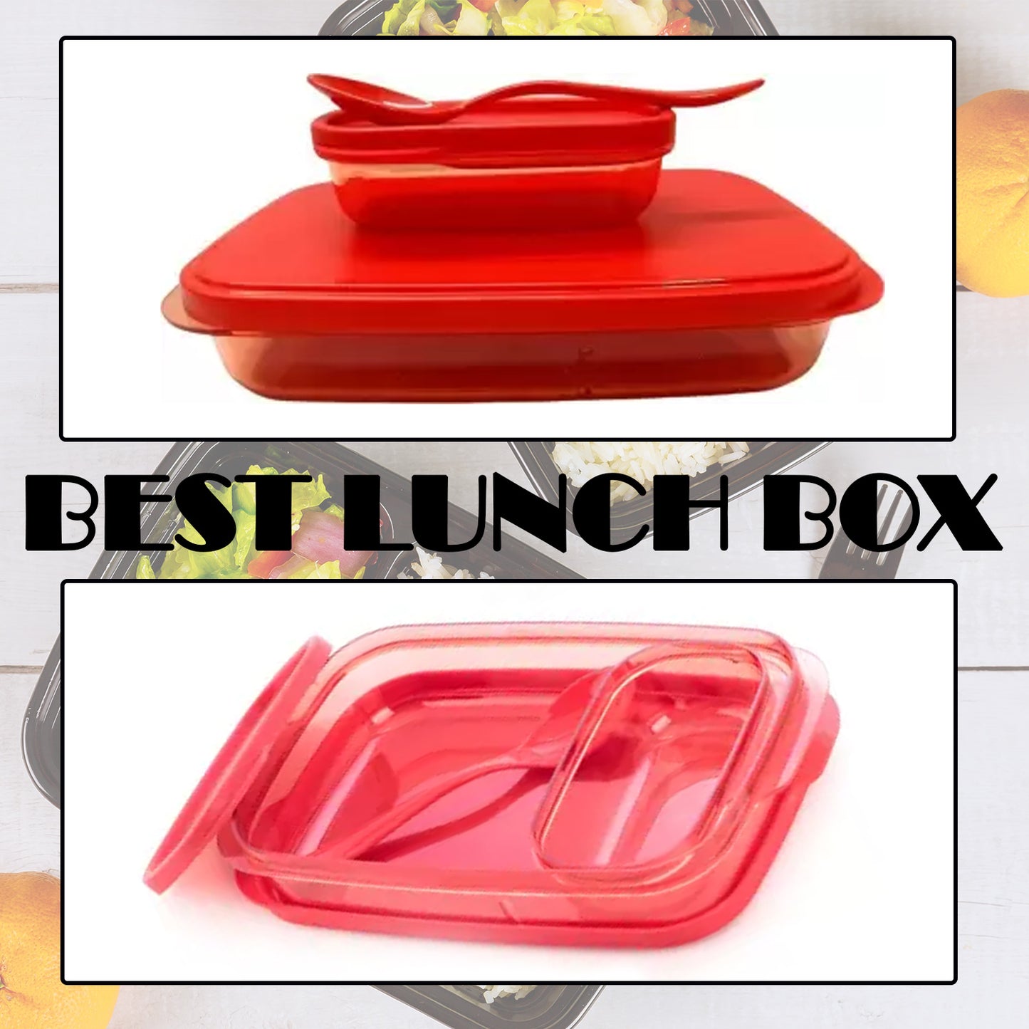 Wukusy 2879 Seal Rectangular Lunch Box with two containers, durable plastic, and secure lid for meal storage and transport