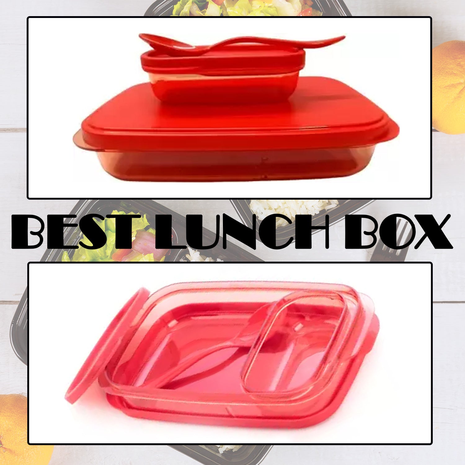 Wukusy 2879 Seal Rectangular Lunch Box with two containers, durable plastic, and secure lid for meal storage and transport