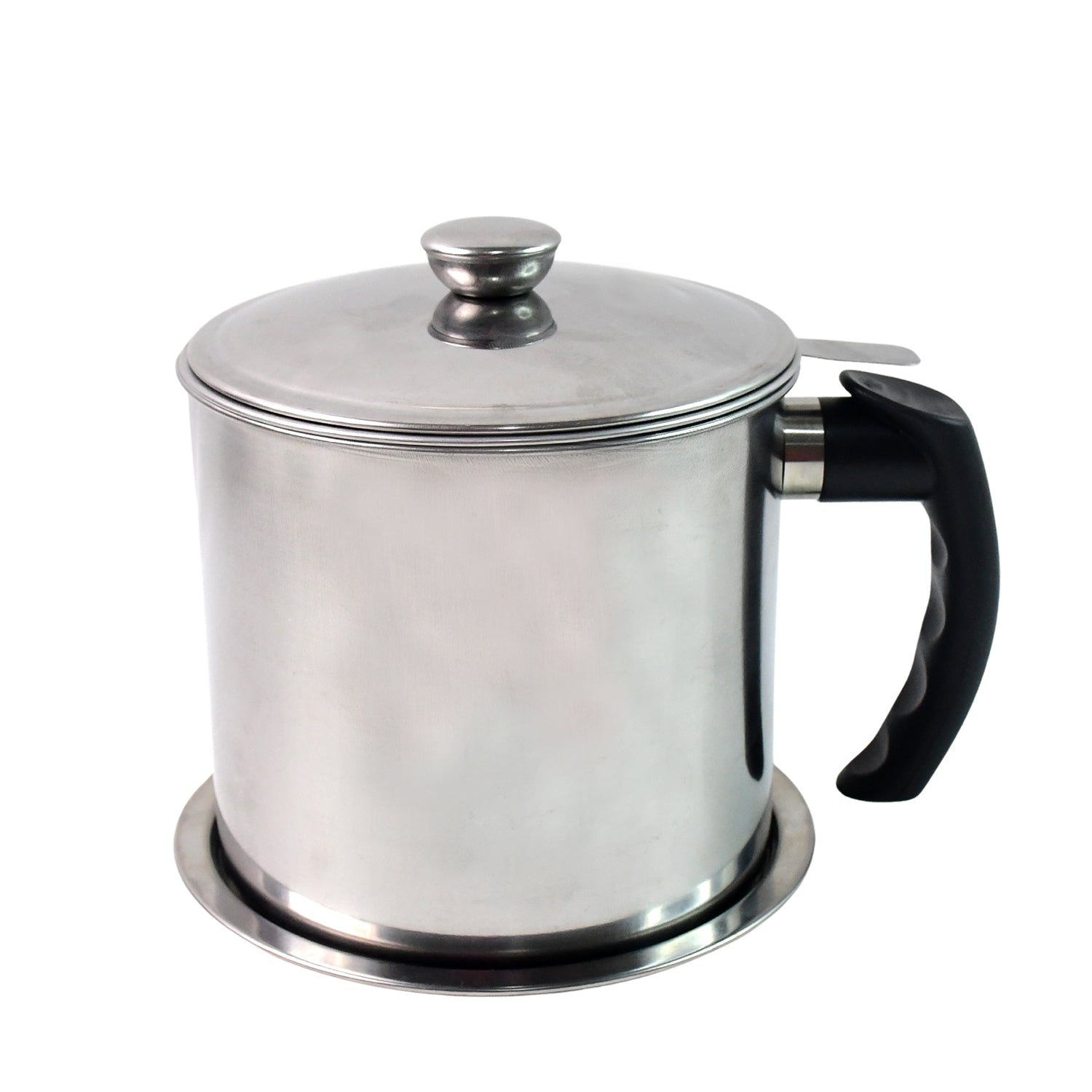 Wukusy stainless steel oil strainer pot with lid and filter mesh for filtering cooking oil, kitchen utensil for oil filtration.