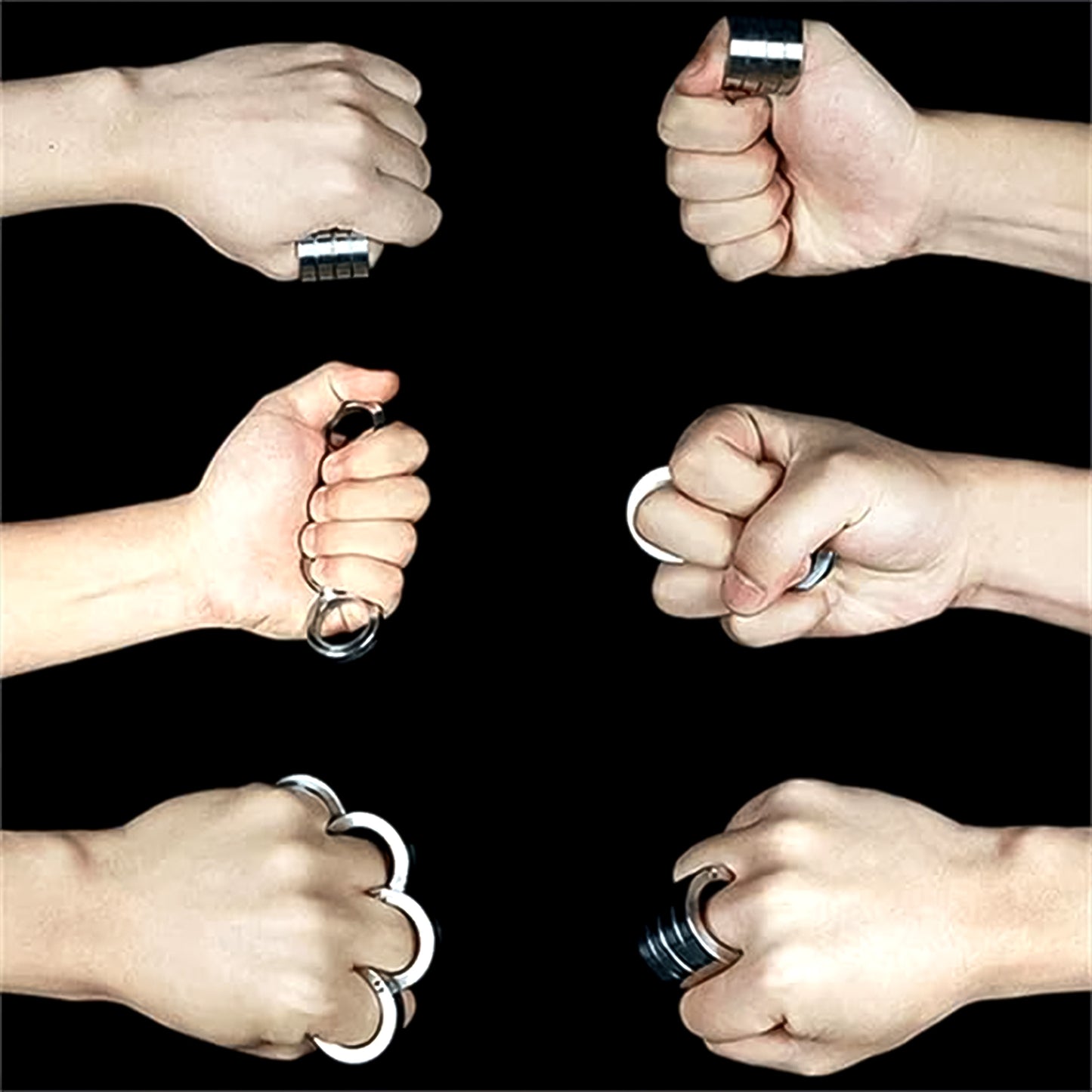 Portable Wukusy 4-finger rotating folding travel ring set displayed with adjustable design and unique rotating features.