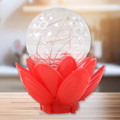Wukusy Crystal Ball Lotus LED decorative light for home decor, featuring a glass crystal ball with lotus design and soft LED illumination.