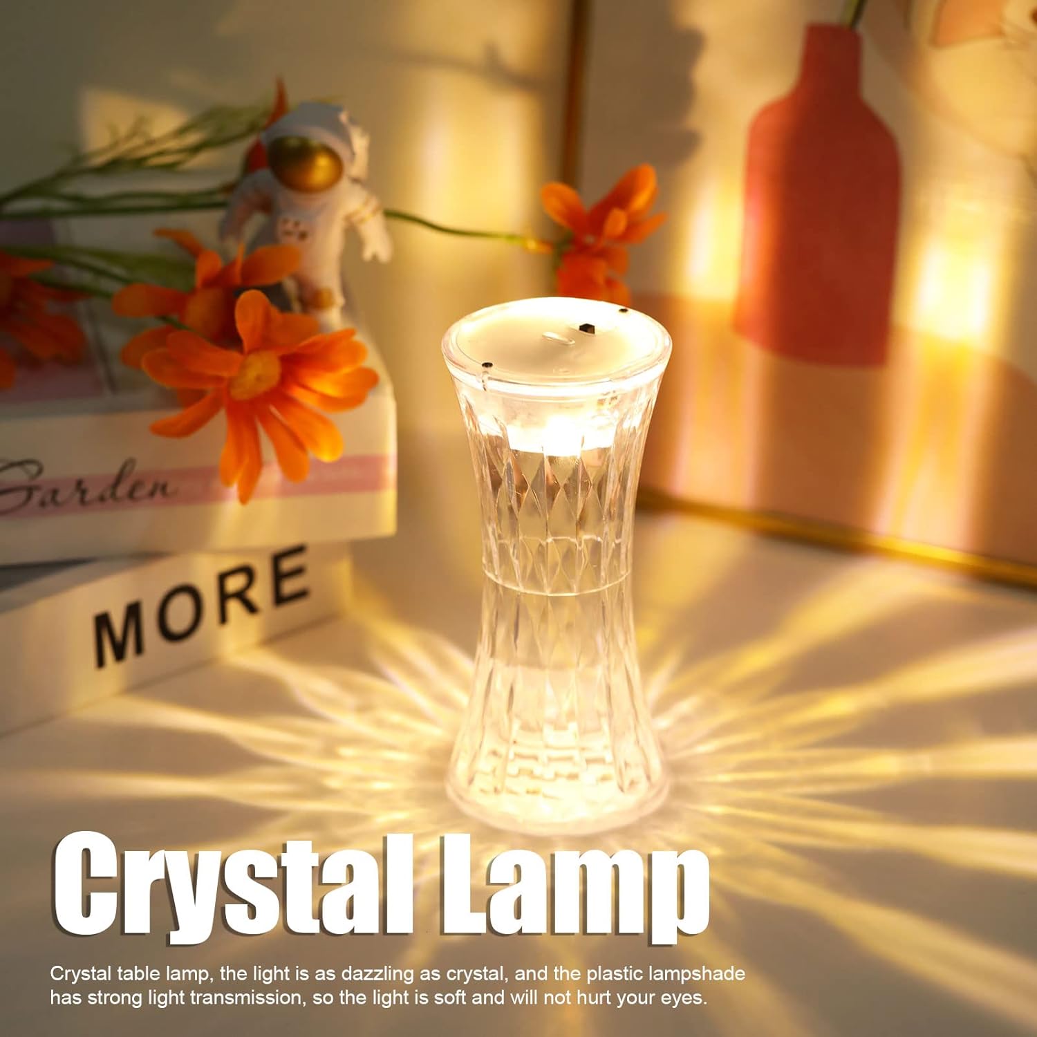 Wukusy 8440 crystal night light for nursery, study, or bedroom, featuring transparent crystal design and soft eye-protection lighting.