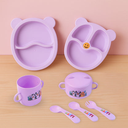 Colorful children's tableware dining set by Wukusy, includes plates, bowls, and cups designed for kids' home and kitchen use.