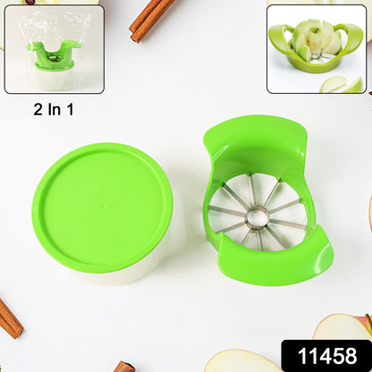 Wukusy Apex Apple Cutter with container, unbreakable ABS body, stainless steel blades for easy apple slicing in kitchen.