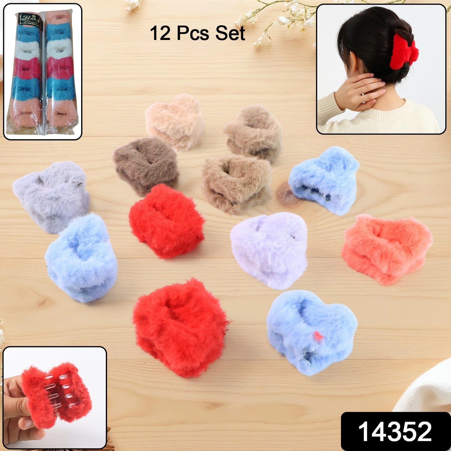 Set of 12 small plastic fluffy hair claw clips from Wukusy, ideal for securing hair in stylish health and beauty accessories.