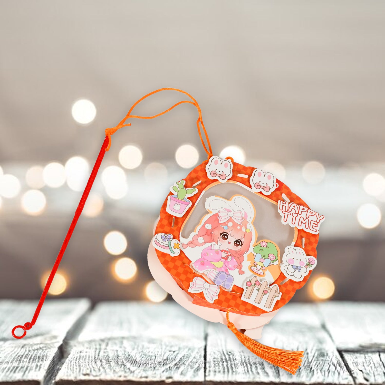 Wukusy handmade traditional cartoon paper lanterns, portable LED lanterns with hollow-out design for festival and party decor.