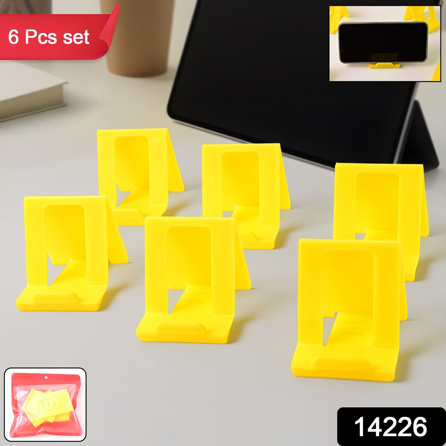 Six Wukusy adjustable foldable plastic mobile phone stands in mixed colors, designed for hands-free phone support and viewing.