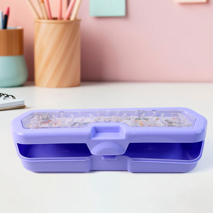 Wukusy plastic pencil box featuring cartoon character print and built-in maze puzzle game, ideal for office or school use.