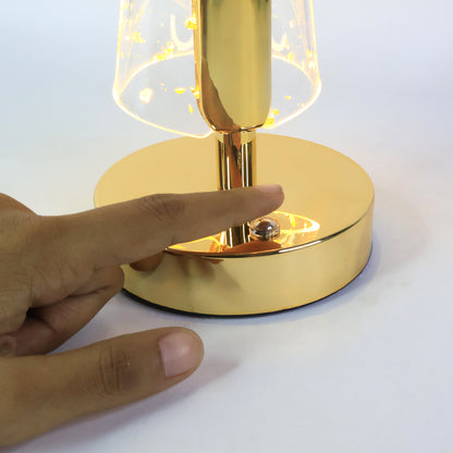 Luxury golden crystal LED double shade table lamp by Wukusy, featuring elegant crystal accents and warm lighting for home decor.