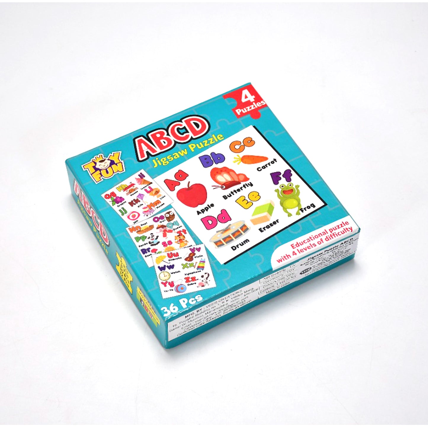 Wukusy 4052 Learning ABCs jigsaw toy puzzle set for children with four colorful puzzles, promoting early education and fun learning.