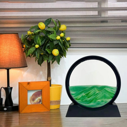 3d Moving Sand Art Round Frame With Stand For Home And Office Table Decor (1 Pc)