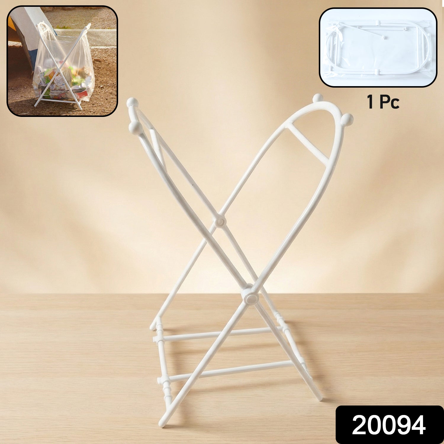 Wukusy foldable garbage bag holder stand with black metal frame, compact and portable for easy waste management.