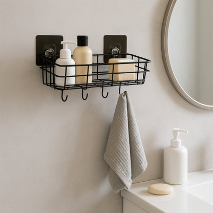 Two heavy-duty Wukusy self-adhesive wall storage baskets with hooks for organizing items in home improvement projects.