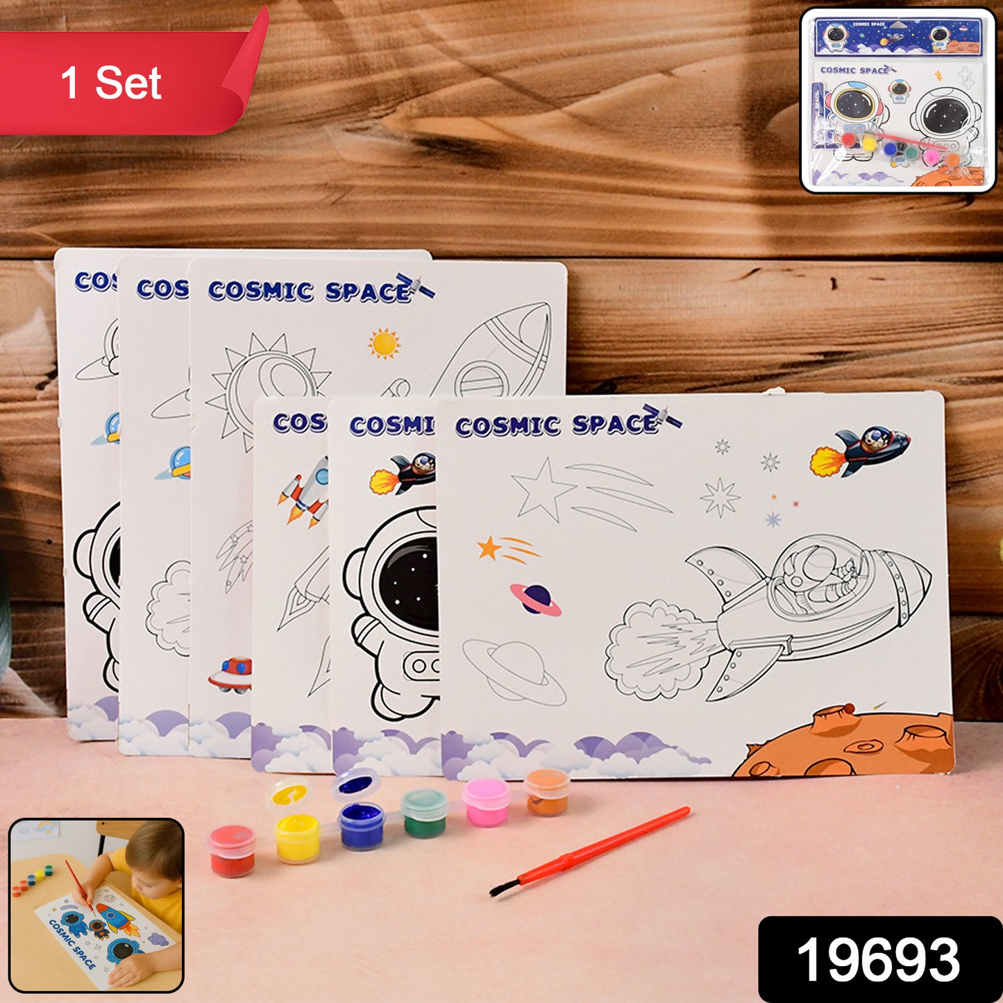 Wukusy Cosmic Space Theme Kids Painting and Coloring Kit with colorful space-themed art supplies for children.
