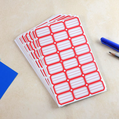Self-adhesive label stickers by Wukusy, 50 sheets of blank labels ready for printing or writing, shown stacked on a white background.