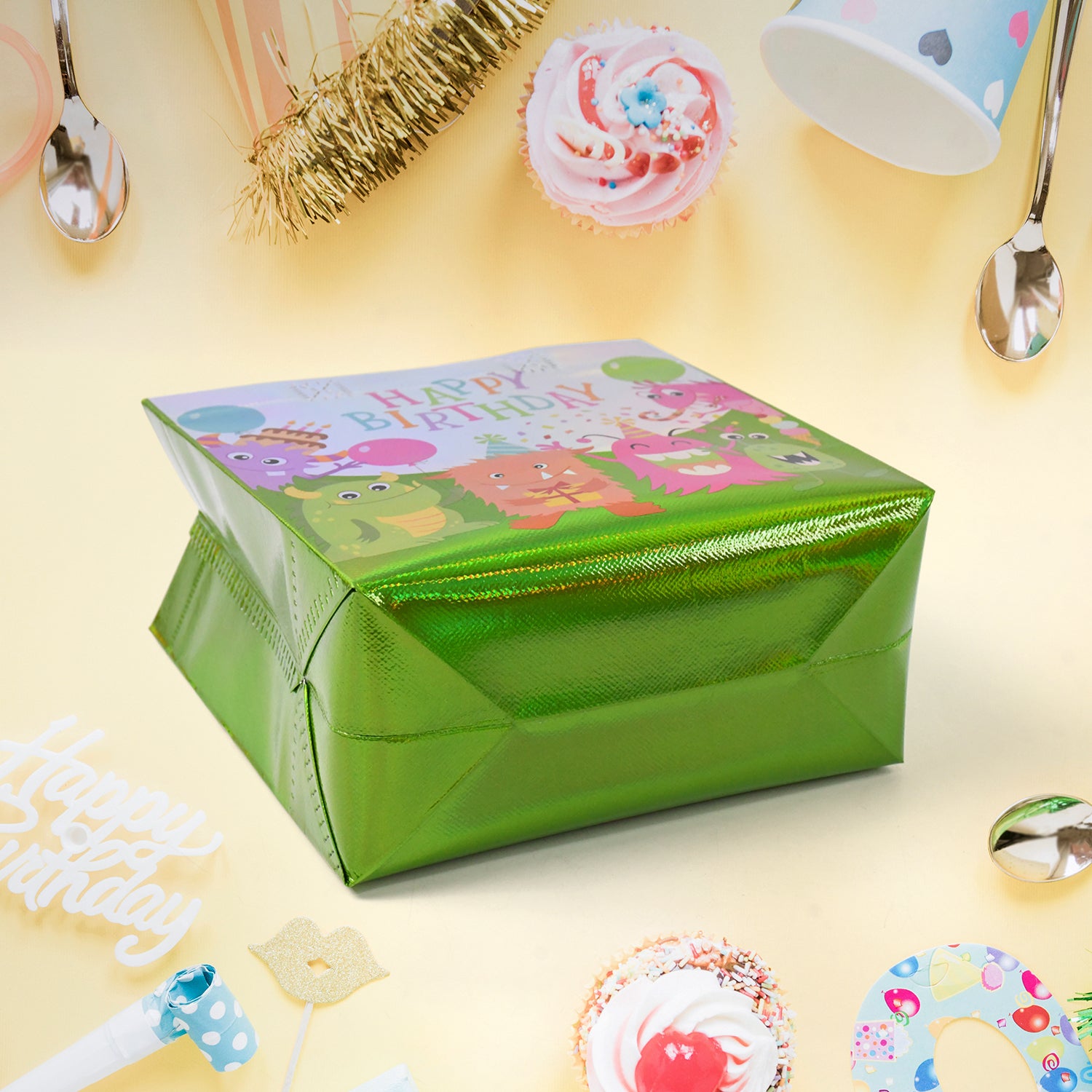 Reusable Wukusy birthday gift bag with colorful mixed design, ideal for party favors and gift presentation.