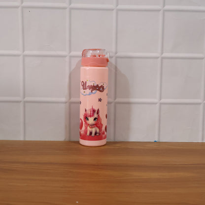 Wukusy cartoon printed kids water bottle with flip top lid and straw, 500ml capacity, featuring colorful playful character design.