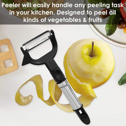 Wukusy 2618 2-in-1 double julienne and vegetable peeler with ergonomic handle and stainless steel blades for kitchen prep.