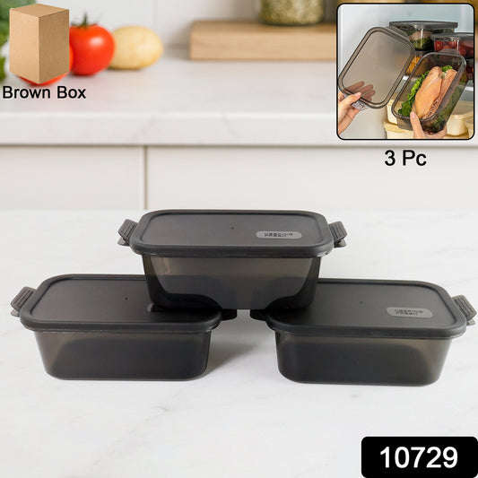 Set of three Wukusy rectangular food storage containers for kitchen organization, with clear lids and airtight seals.