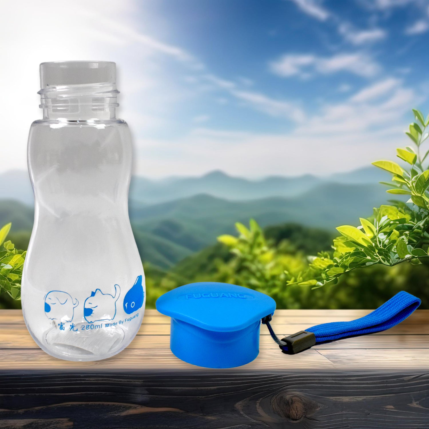 Wukusy transparent travel water bottle with carry strap, 280ml capacity, portable and lightweight for home and outdoor use.
