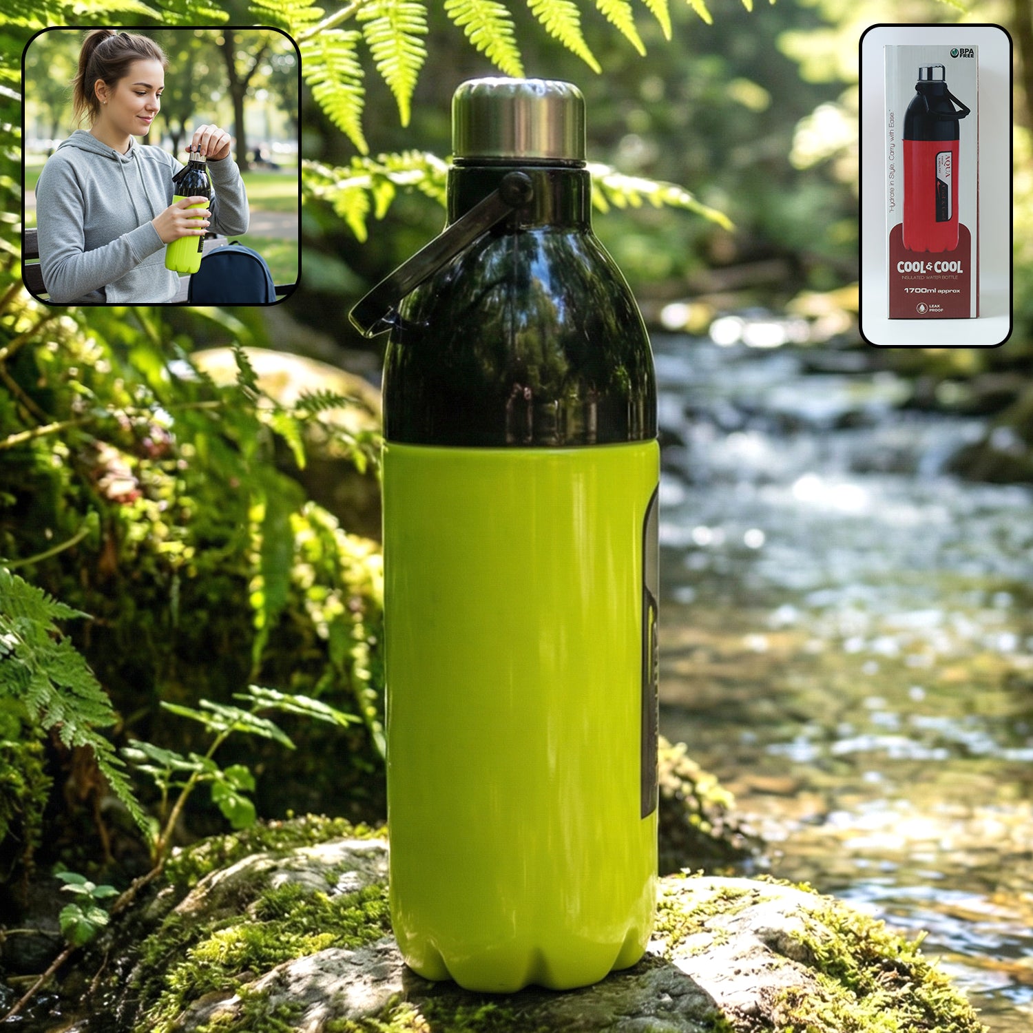 Extra large Wukusy leakproof water bottle in 1700ml size, with a clear design and secure lid for outdoor hydration.
