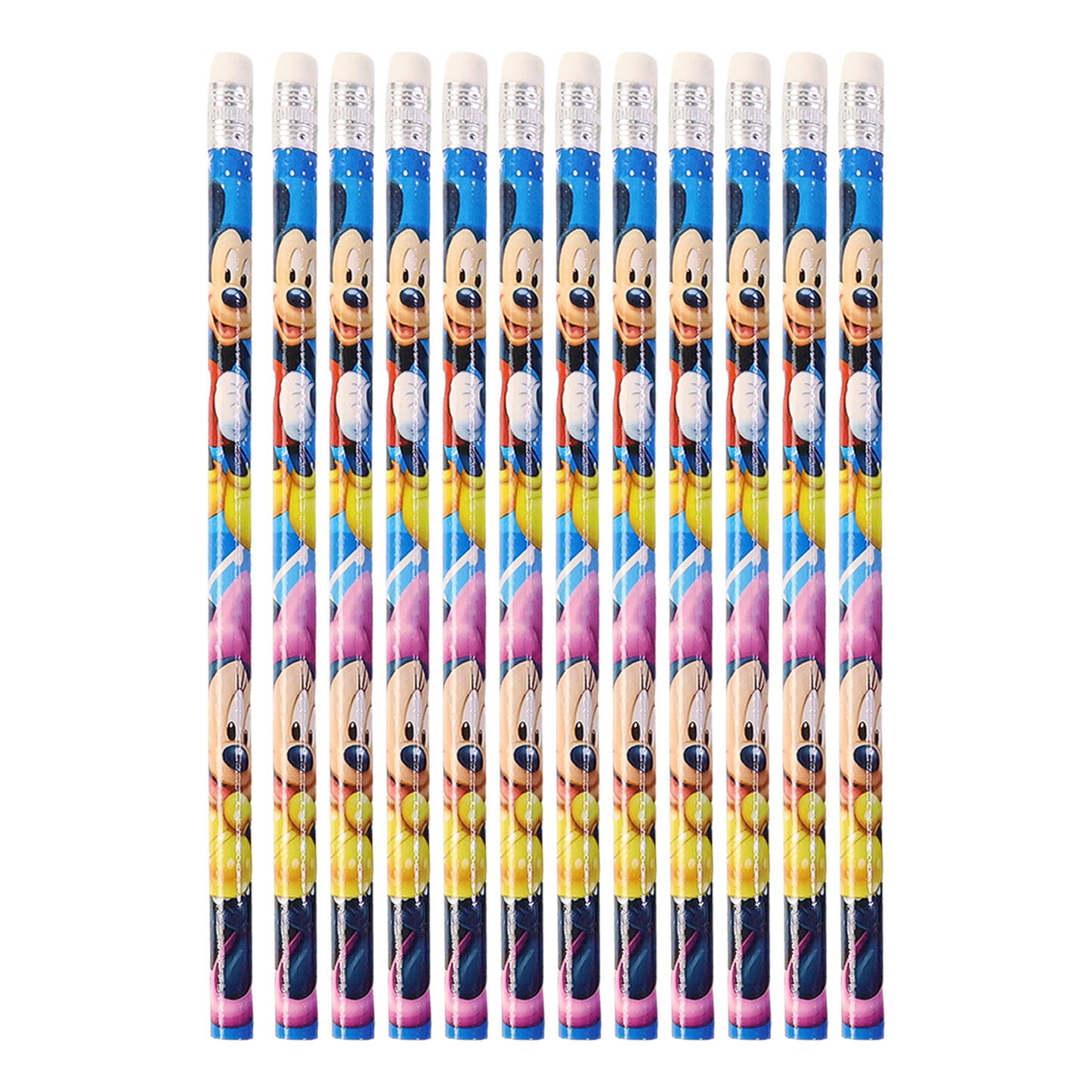 Set of 12 Wukusy premium cartoon-printed graphite pencils for office use, featuring colorful cartoon designs on each pencil.