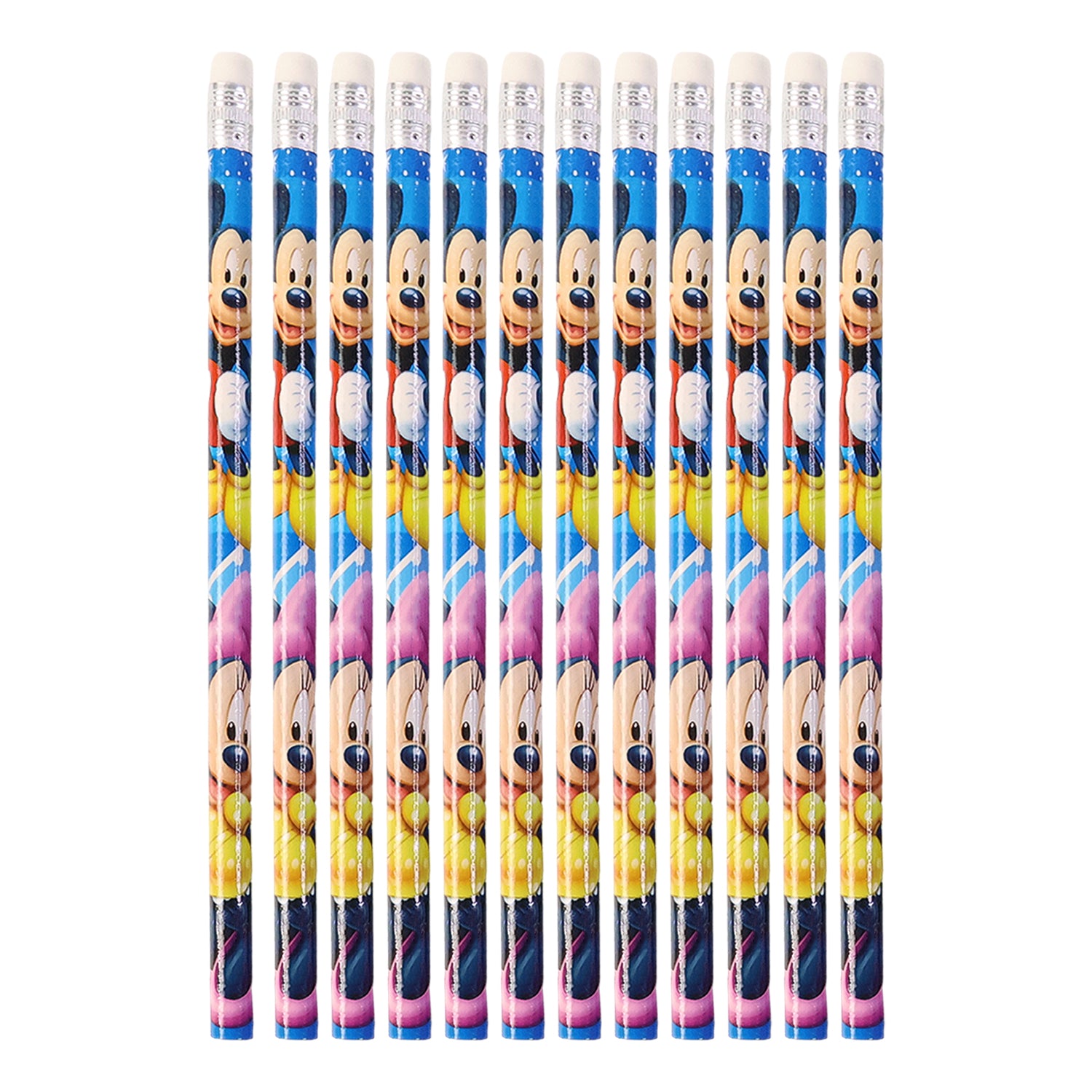 Set of 12 Wukusy premium cartoon-printed graphite pencils for office use, featuring colorful cartoon designs on each pencil.