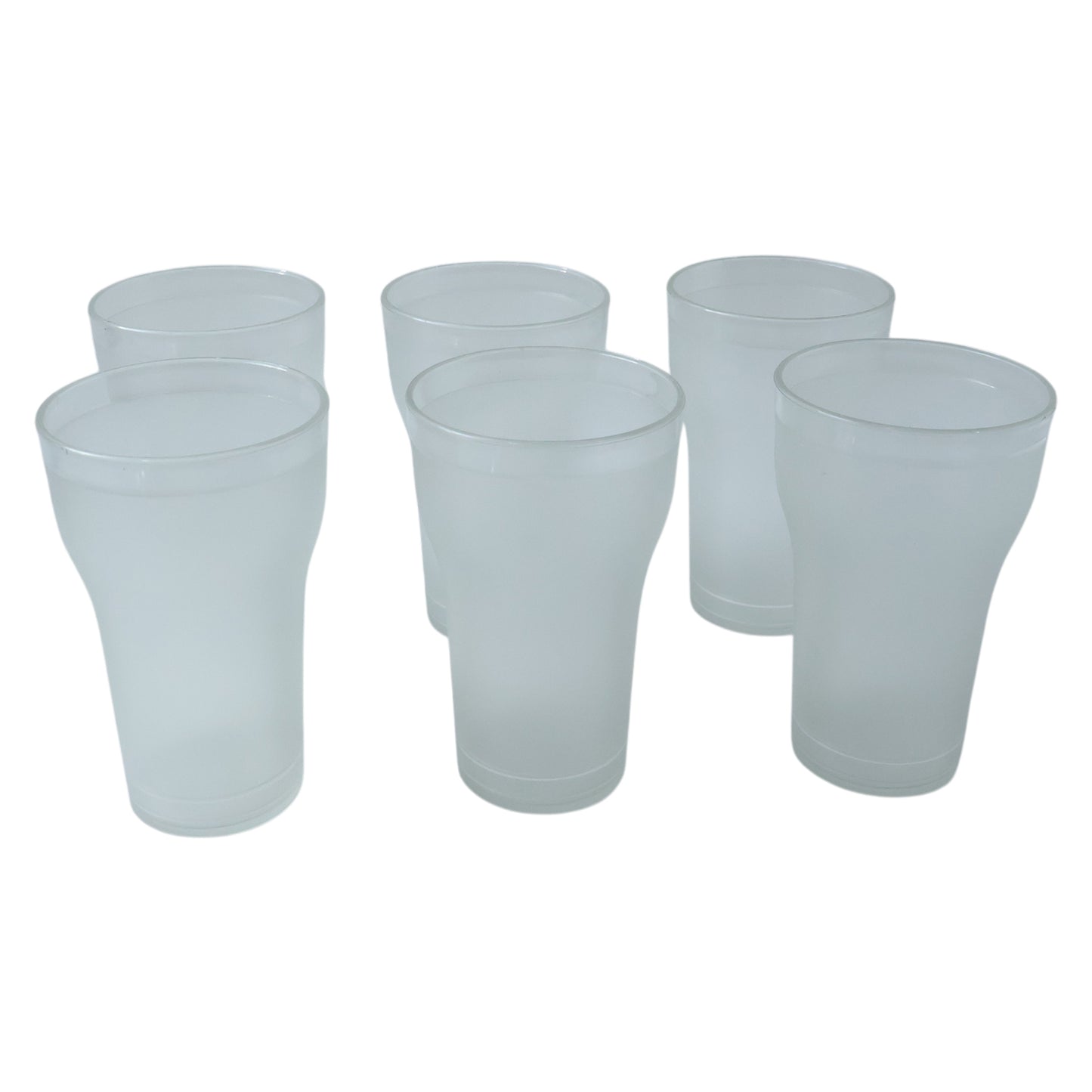 Six Wukusy Prexo unbreakable plastic drinking water glasses, 300 ml each, stacked for serving or storage.