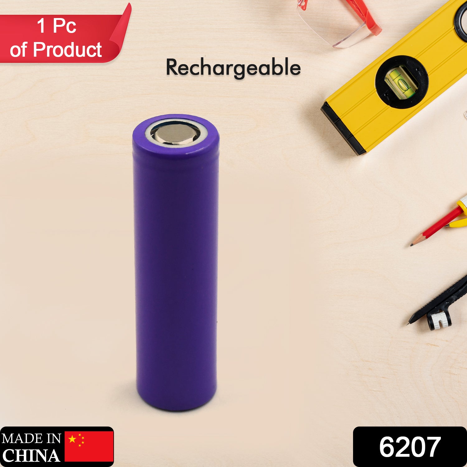 Wukusy 6207 high-capacity 3.7V 1200mAh flat top lithium rechargeable battery, single cell for electronic devices