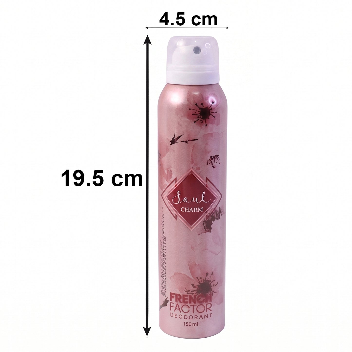 Wukusy French Factor Soul Charm deodorant body spray bottle, 150 ml, with elegant packaging and spray nozzle visible.