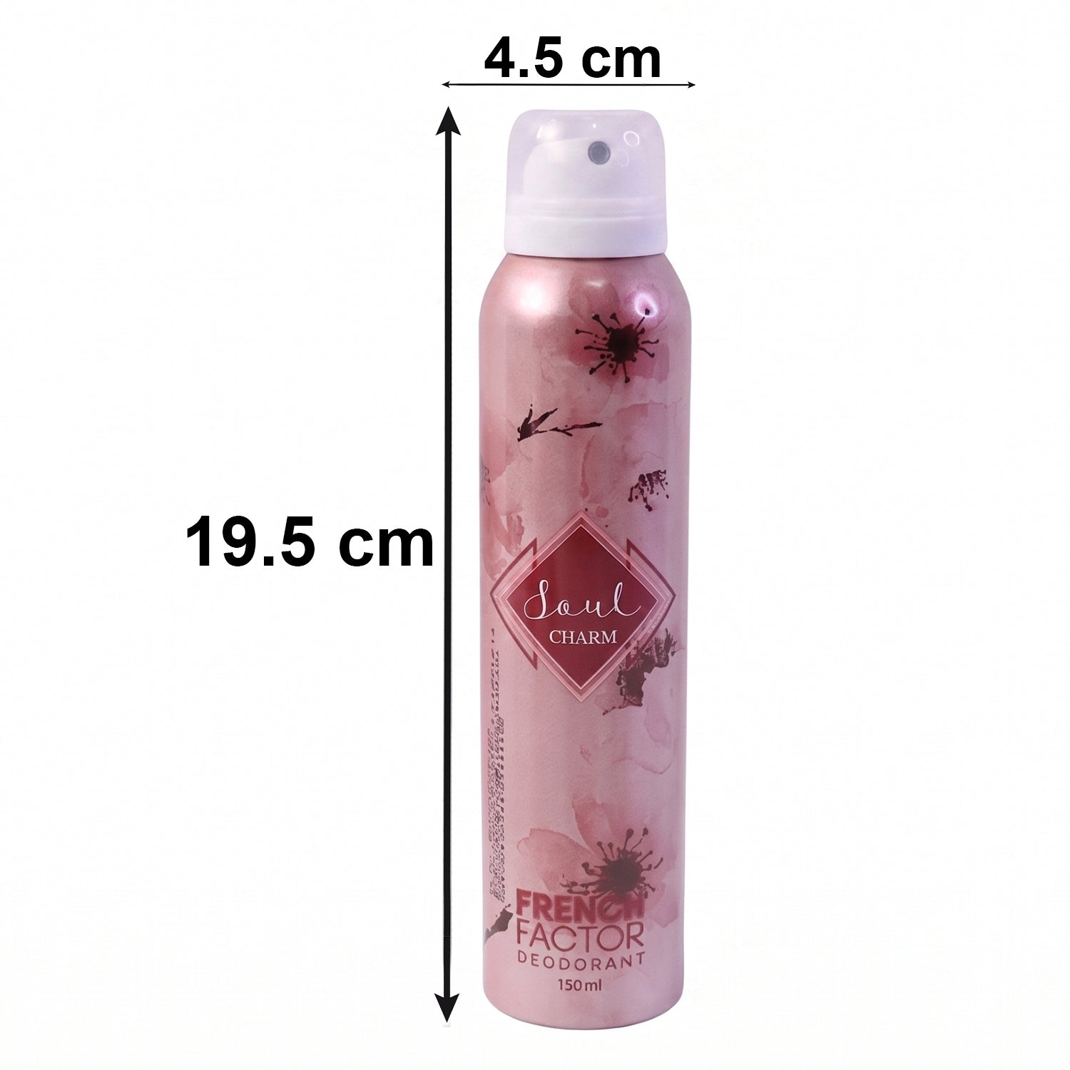 Wukusy French Factor Soul Charm deodorant body spray bottle, 150 ml, with elegant packaging and spray nozzle visible.