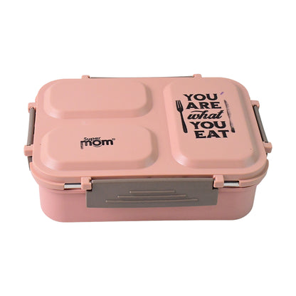 Wukusy Supermom stainless steel lunch box with multiple compartments, designed for carrying meals at home or on the go.