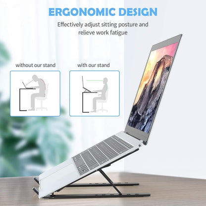 Wukusy 1320 adjustable office laptop stand holder with built-in foldable legs and high-quality fiber for ergonomic workspace support.