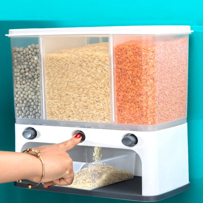 Wukusy 2550 Easy Flow cereal dispenser with push button, wall-mount kitchen tool, 3-in-1 container for easy cereal dispensing